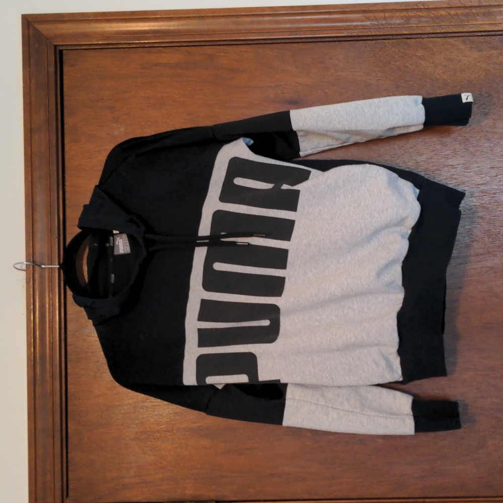 Puma Mixed Media Black and Grey Funnel Neck Sweatshirt